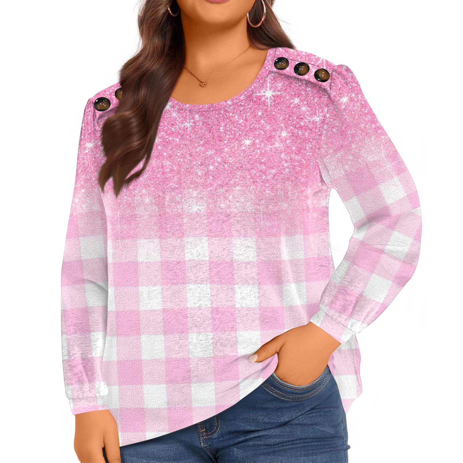 Ladies  Elegant Plaid Button Up Plus Size Women s Long Sleeved Top XXL