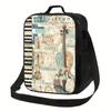 Vintage Envelope & Musical Instrument Design Insulated Lunch Bag - Reusable, Portable Cooler for Camping, Picnics, Beach