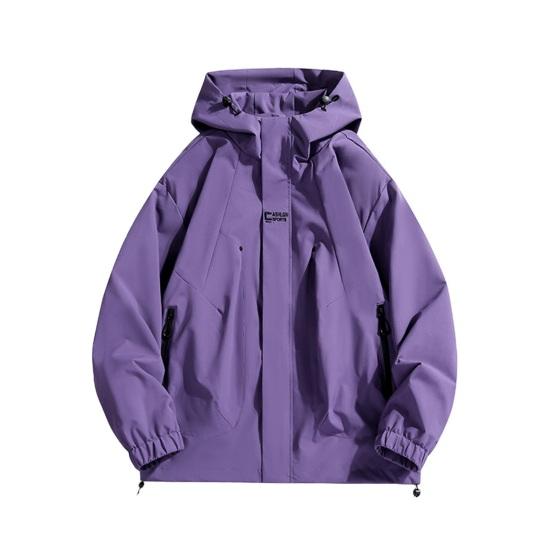 Couple Waterproof Jacket Hooded Long Sleeve Spring Autumn Casual Jacket with Pockets Solid Color Outdoor Travel Outerwear