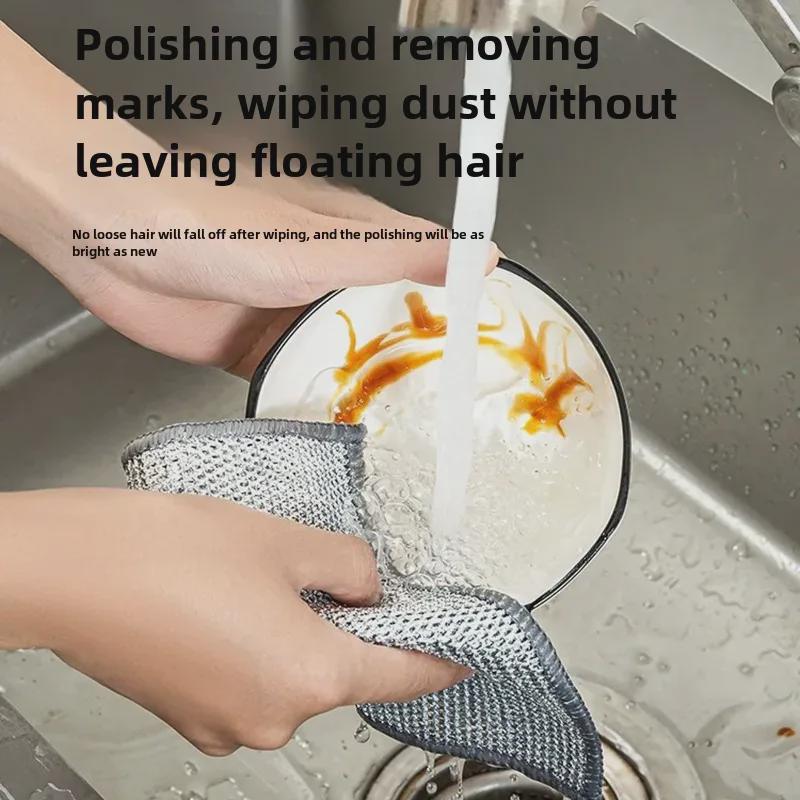 Doppelseitiges Geschirrtuch aus silbernem Stahldraht: Antihaft-Öl, Küchenherd- und Topfreiniger als Ersatz für Stahlwolle.