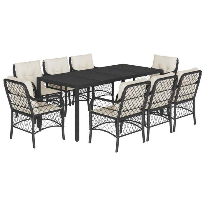 VidaXL 9-Piece Garden Dining Set with Cushions, Patio Table and Chairs, Outdoor Furniture for Terrace, Modern, 3212023