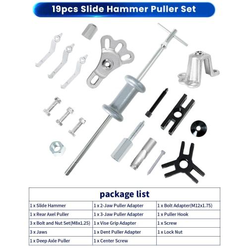ATPEAM Slide Hammer Set, 19-Piece Bearing Gear Hub Replacement Puller, 2-Jaw and 3-Jaw Puller, Vehicle Maintenance Tool