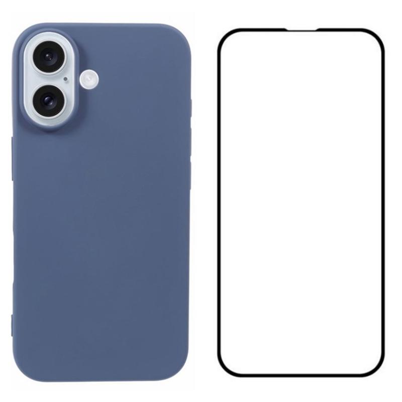 

For iPhone 16 Plus Case Big Lens Hole TPU Phone Cover with Screen Film Lavender Grey