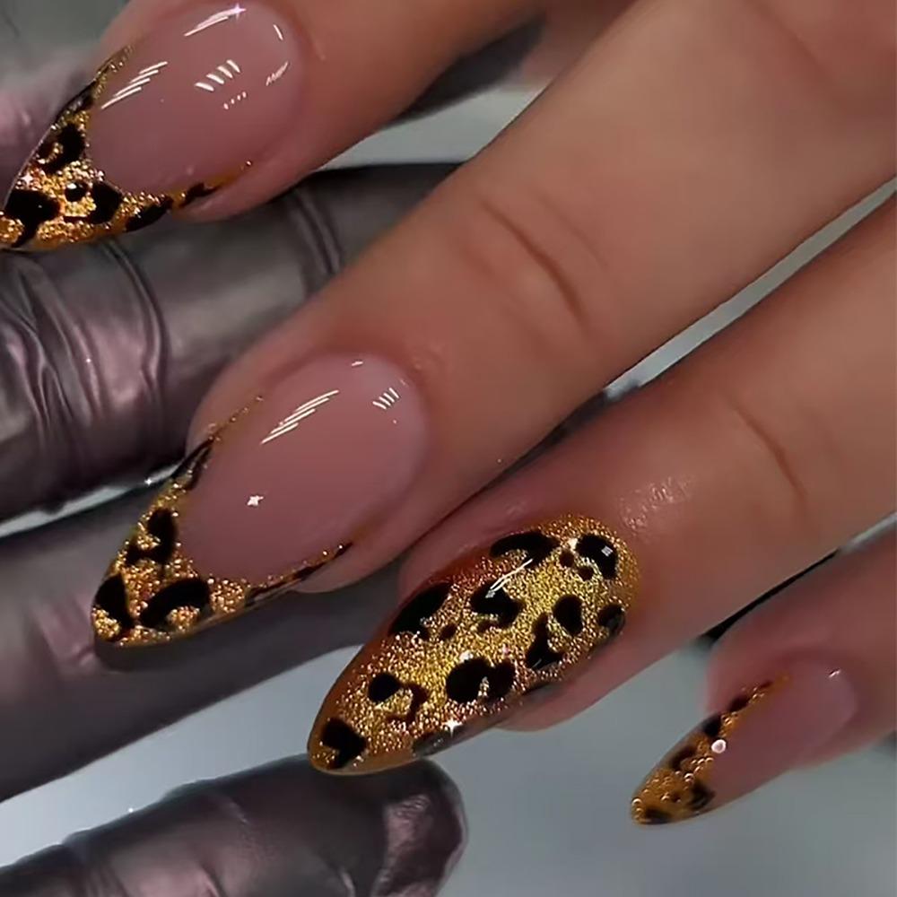 24/30PCS Simple Gold Colors Flower French False Nail Irregular Sun Moon Full Cover Fake Nails DIY Manicure Detachable Nail Tips