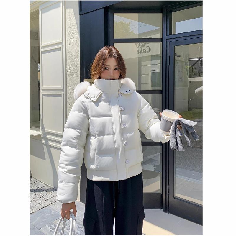 Winter Big Fur Collar Hooded Short Down Cotton Cotton Jacket for Women, Thin and Warm Small Cotton-padded Jacket