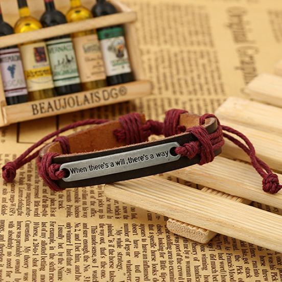 Nytt Herr Dam Punk Bokstav Konstläder Armband Hampa Rep Armband Armband Bra Pris