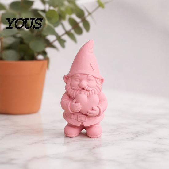 Romantic Home Decor 3D Printed Garden Gnome Statue Holding Heart, Cute Pink Figurine, Weather-Resistant Indoor Stable Tabletop Ornament
