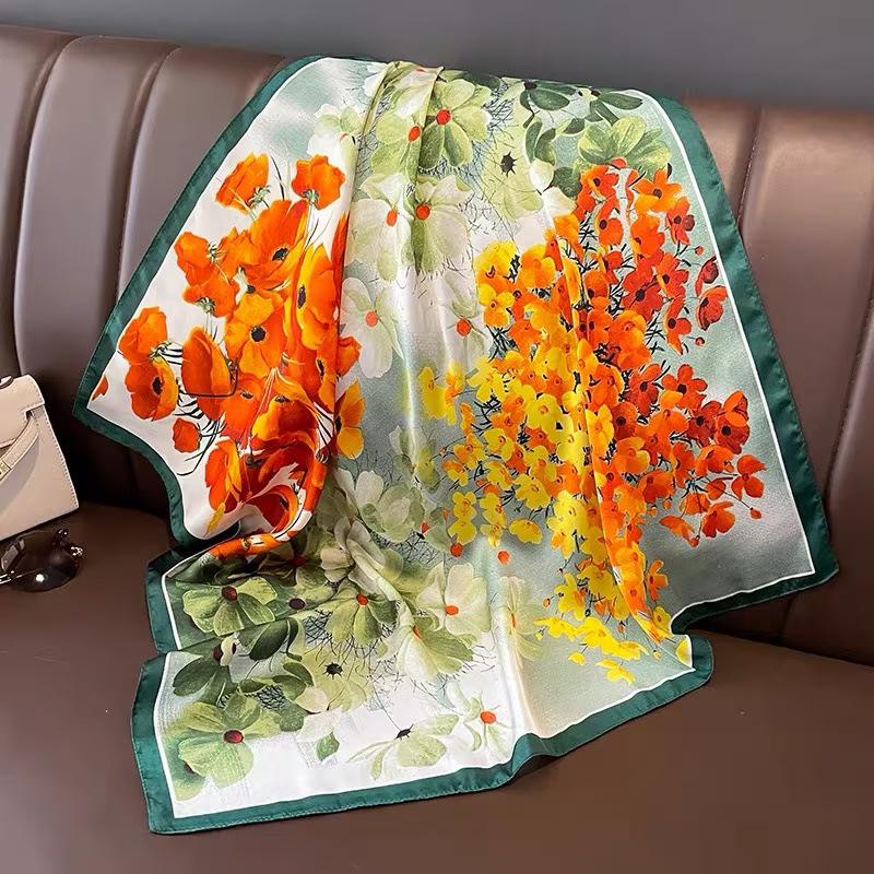 Simulation silk flower printing silk scarf square scarf high-end shawl sunscreen neck scarf headscarf scarf