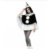 New Women Halloween Cosplay Costume Clown Pierrot Black White Lace Cape Poncho Suits Theme Party Role Playing Outfit for Adult