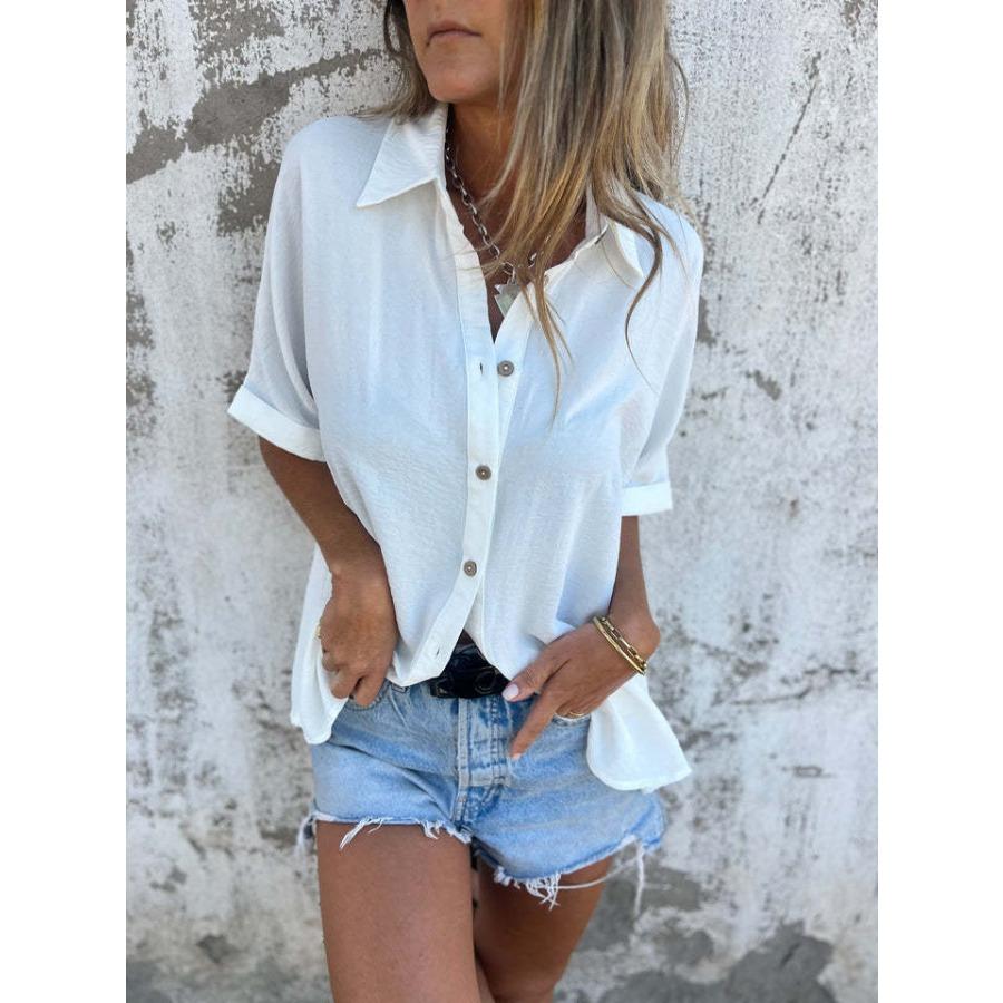 Spring and Summer Women s Lapel Casual Shirt Top Women s Button Shirt S белый