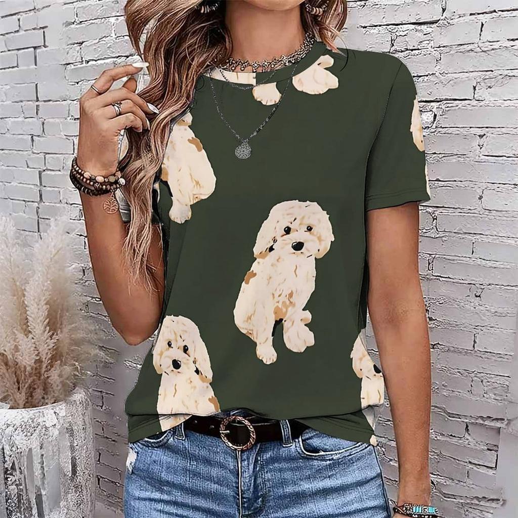 Fashion Women Retro Plush Animal Patterns Print T Shirt Funny Casual O-neck Short Sleeves T-shirt Summer Female Tee Shirt