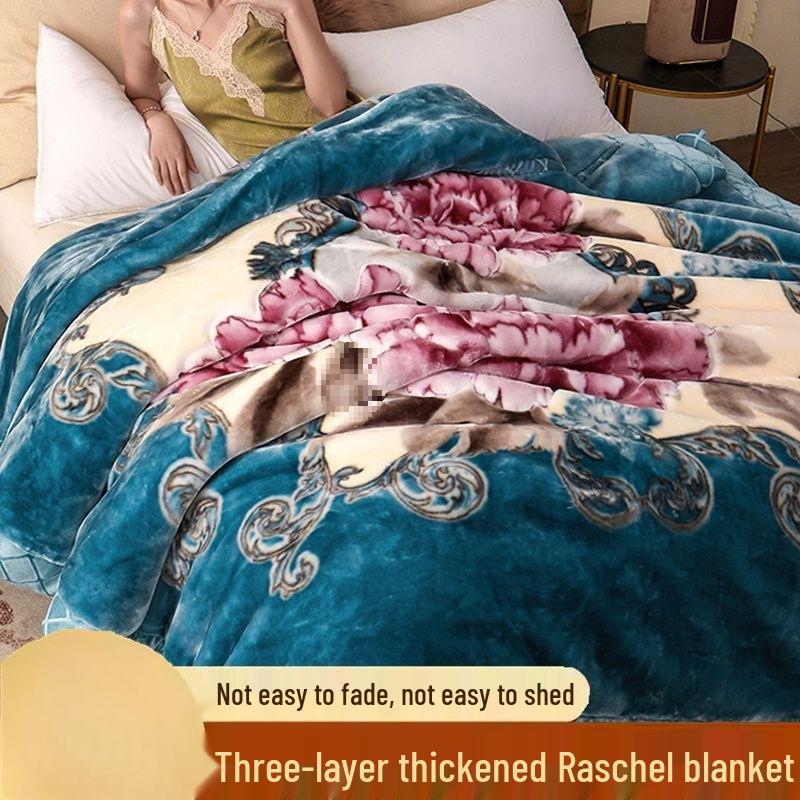 G5Z Double Layer Winter Blanket: Thick Flocked Raschel & Milk Fleece for Cozy Naps.