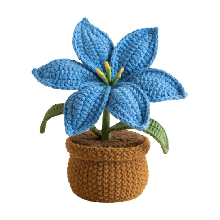 Crocheted Lilies Potted Plant Home Decors Artificial Knitted Flower Pot Ornament for Mother Day Teacher Appreciation Gift