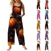 Women's Sleeveless Jumpsuit Cotton Halloween Ghost Print Casual Loose Fit Overall Pants with Pockets Adjustable Straps