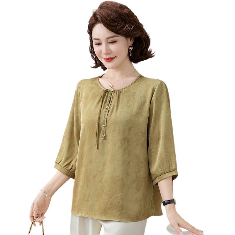 Summer Casual Mid-Sleeve Top & Wide-Leg Pants Set for Middle-Aged Women