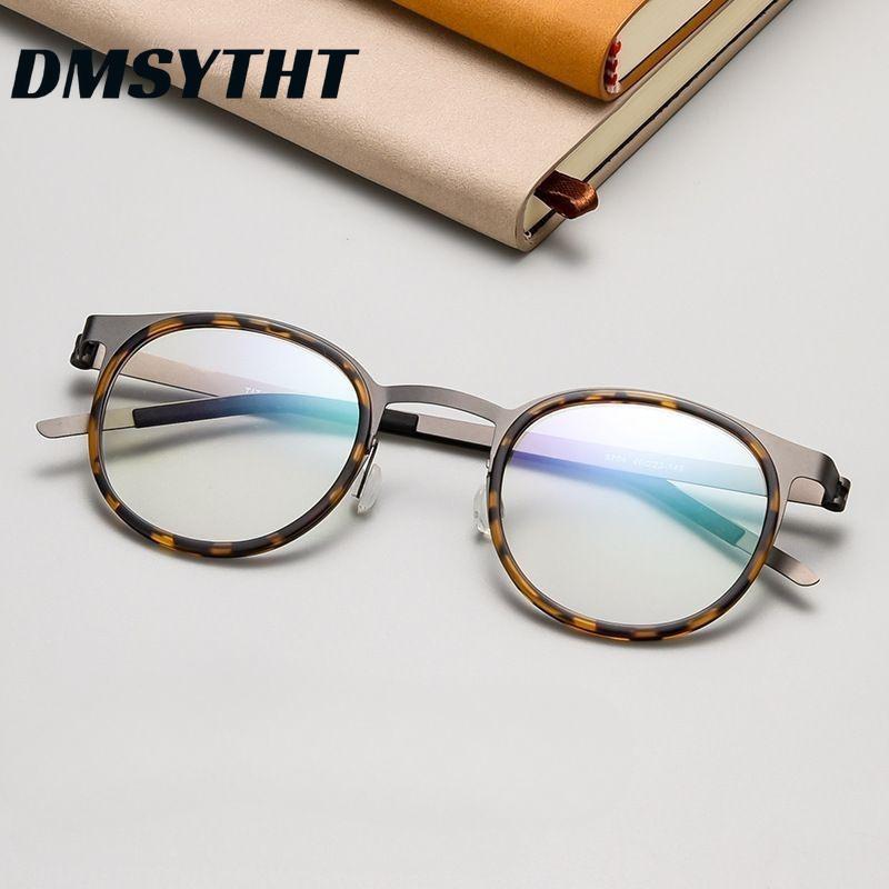 Ultra-light Fashion High-end Pure Titanium Screwless Design Alloy Glasses Retro Round Glasses Frame Men