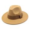 Fashion Blogger With Brown Wool Jazz Hat Vintage Big Brim Felt Top Hat