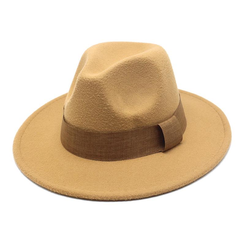 Fashion Blogger With Brown Wool Jazz Hat Vintage Big Brim Felt Top Hat
