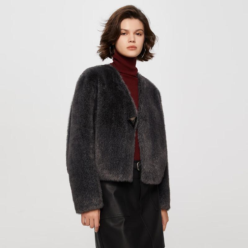 TaTu Women's Winter V-Neck Plush Long Sleeve Short Coat
