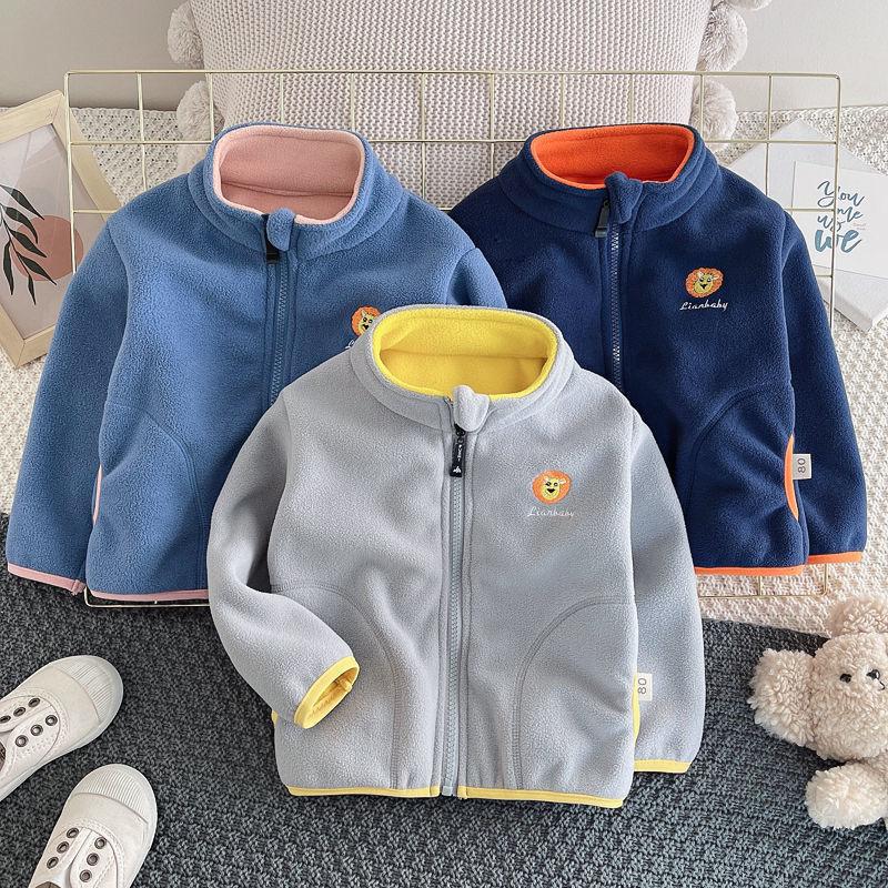 New Kids  Coat Boys Toddler Jacket Stylish Fleece Pullover with Cartoon Embroidery Zipper Outerwear