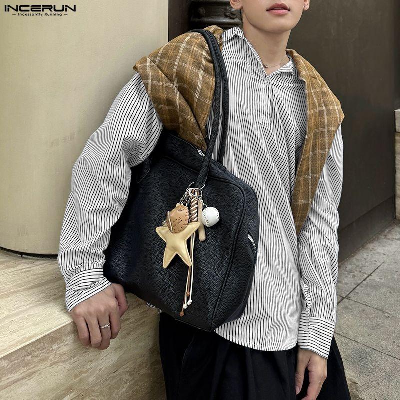 INCERUN Men Lapel Neck Long Sleeve Striped Button Up Casual Shirts Tops