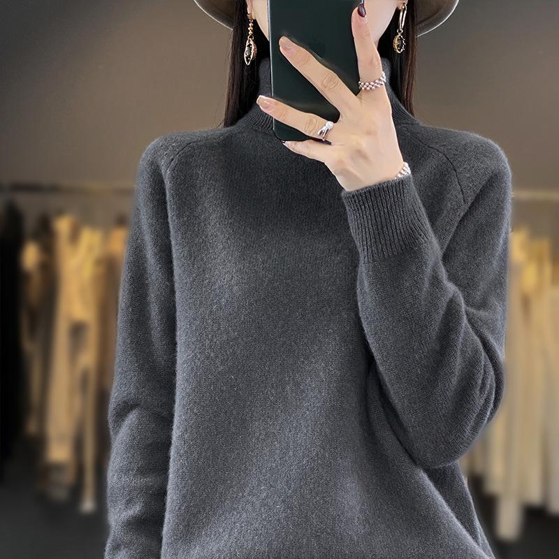 Women's High Neck Loose Knit Pullover for Autumn/Winter - Thick Raglan Sleeve Sweater Top