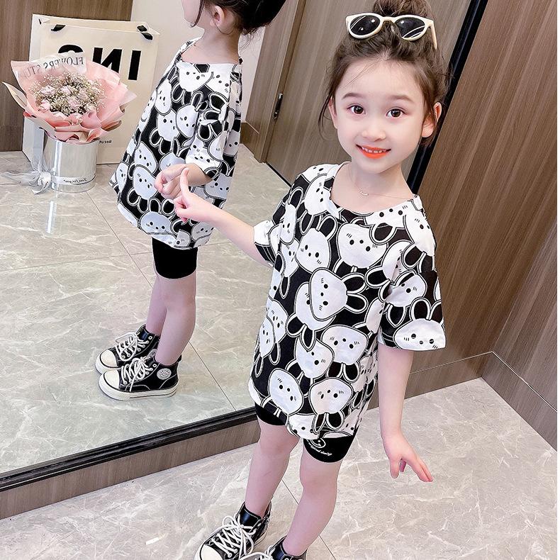 Summer Girls Cute Cartoon Rabbit Print Round Neck Short Sleeve T Shirt