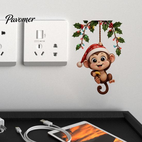 Creative Wall Ornaments Cute Hanging Monkey Switch Sticker for Christmas/Halloween Decor, Self-Adhesive Light Sticker, Removable PVC Halloween Socket