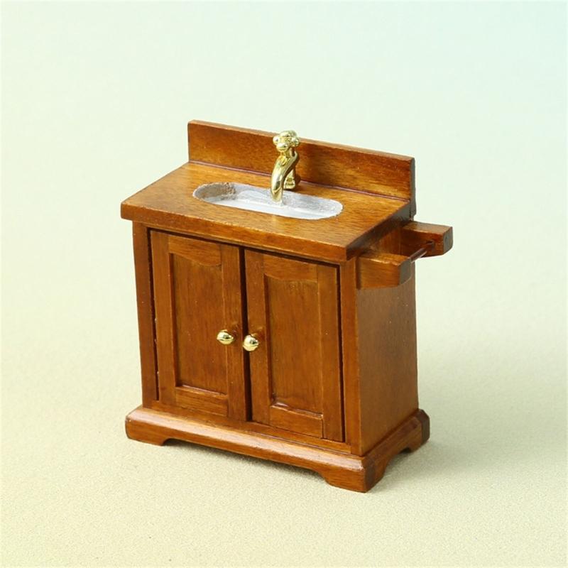 Kitchen Sink Cabinet Miniature Furniture Model Accessories Role Play Furnishings Set for Kitchen Doll House