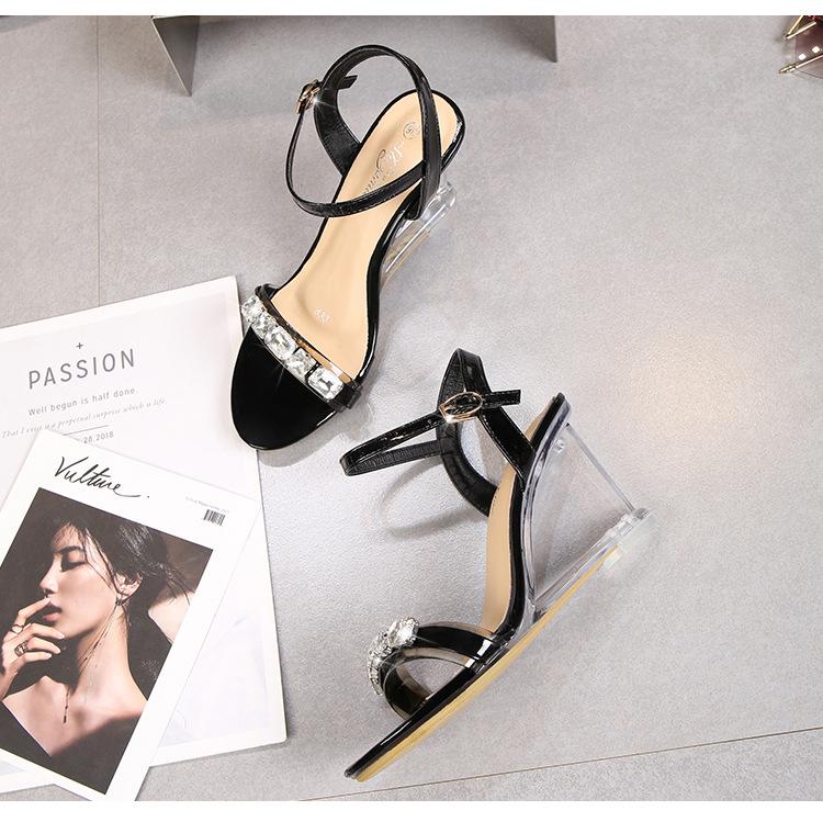 Rhinestone Versatile Slope Dámské letní sexy křišťálové průhledné klínové podpatky řady 1098 6cm LFD