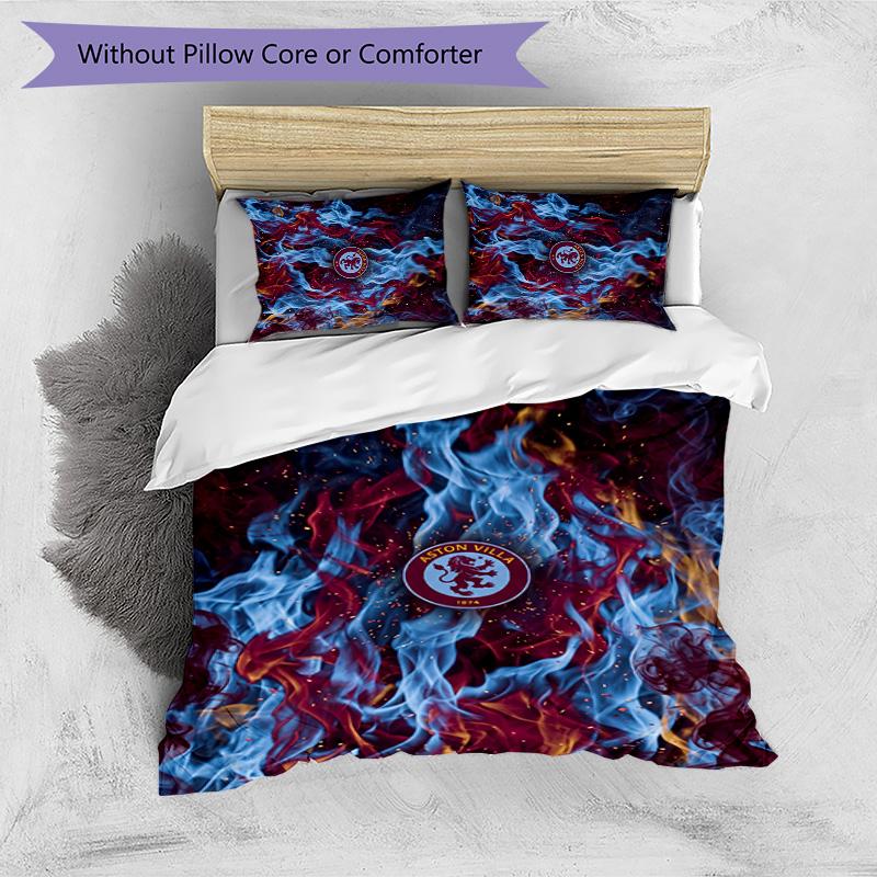Set Lenzuola Stampato Aston Villa Football 3 Pezzi, Comodo Set Copripiumino per Camera da Letto Amico della Pelle