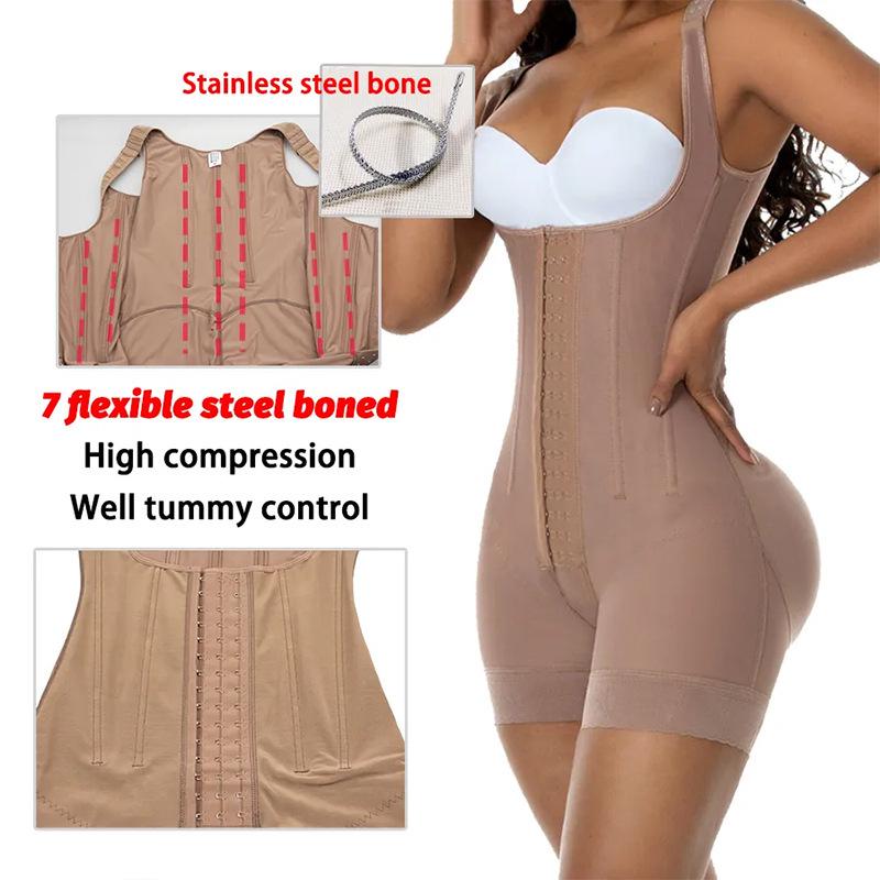European & American Plus Size Open-Crotch Body Shaper: Hip Lifting, Tummy Control Bodysuit with Row Buckle.