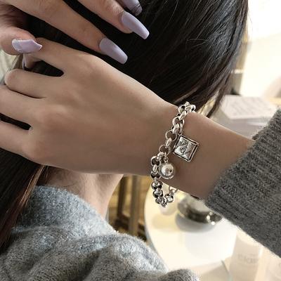 Sweet Square English Letter & Ball Thai Silver Women Bracelets Jewellery Cross Chain Halloween Gifts