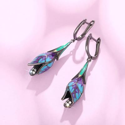 Huitan Dunkle Tulpenblume Ohrhänger für Damen Vintage Rache-Stil Ohrschmuck Temperament Persönlichkeit Vielseitig