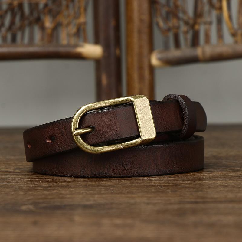 1.8Cm Wide Retro Old Decorative Thin Belt Women'S Genuine Leather Pure Cowhide Fashion Trend Versatile Women'S Narrow Belt