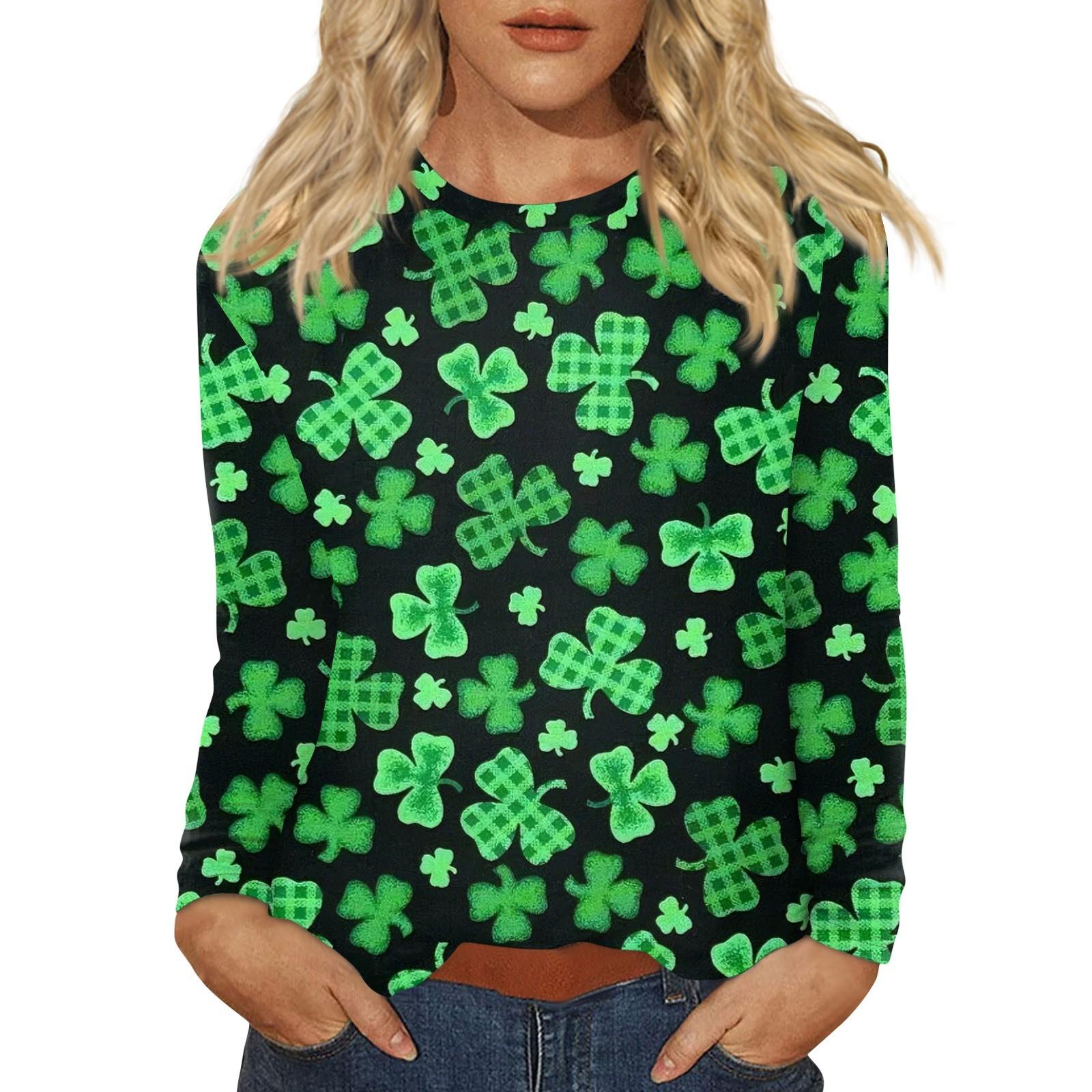 

Женская повседневная повседневная рубашка с длинным рукавом. Топ с круглым вырезом и принтом ко Дню Святого Патрика XL