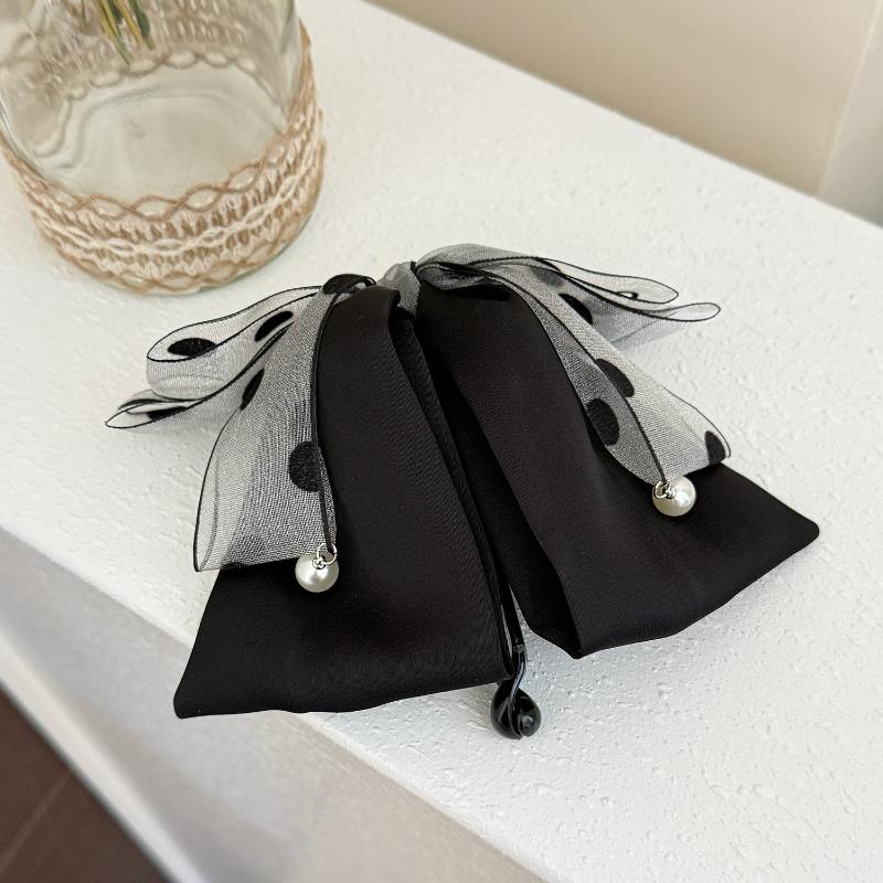 Korean Style Satin Dot Bow Hair Clips Banana Clip Women's Hair Accessories Fashion Ponytail Barrettes Hair Claws Hairpins