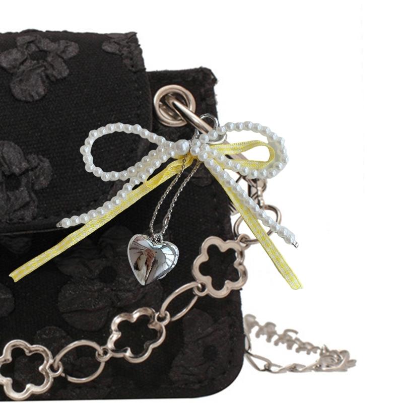 Handgemachter Schleifen-Schlüsselanhänger mit Perlenherz-Dekoration, Handy-Anhänger, Schlüsselring, Taschenanhänger für Handys und Geldbörsen