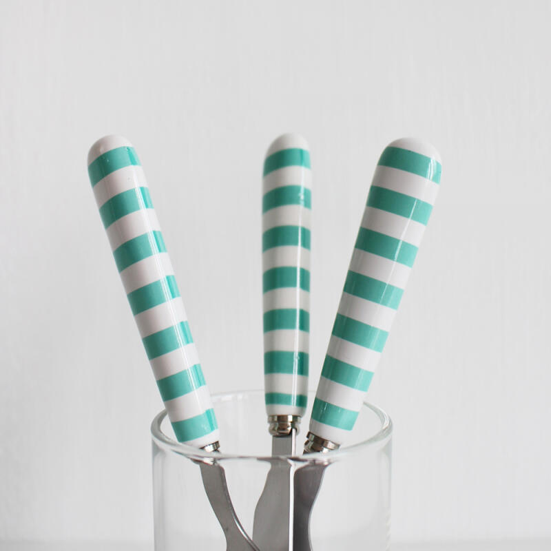 Retro Pattern Dessert Cutlery / Mint Stripe