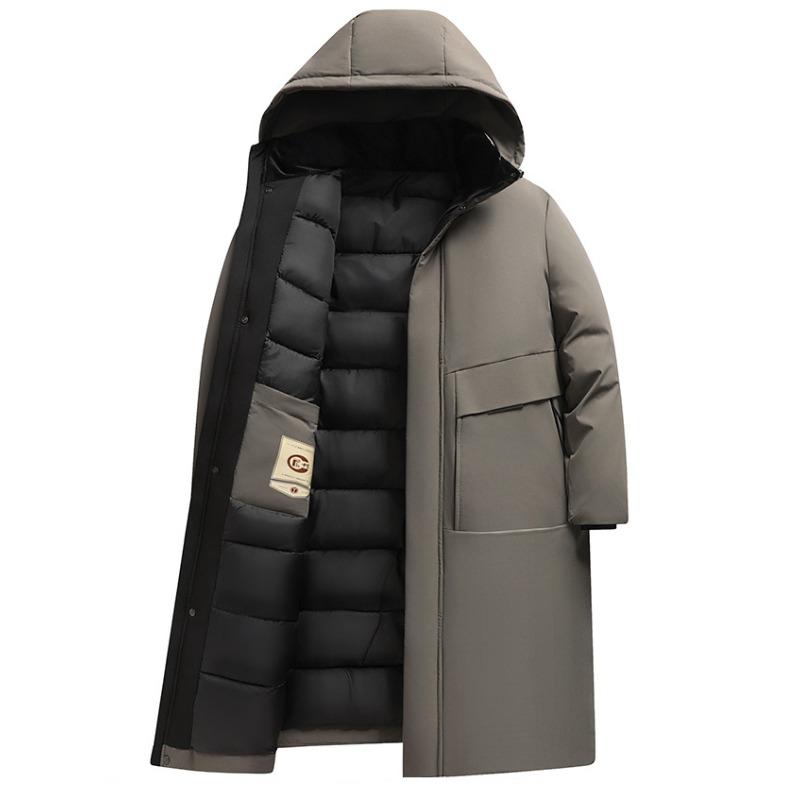 Prodloužený kabát přes kolena s hřejivou podšívkou a zesílený bavlněný kabát odolný proti větru pro pánský business casual styl, pohodlná bunda