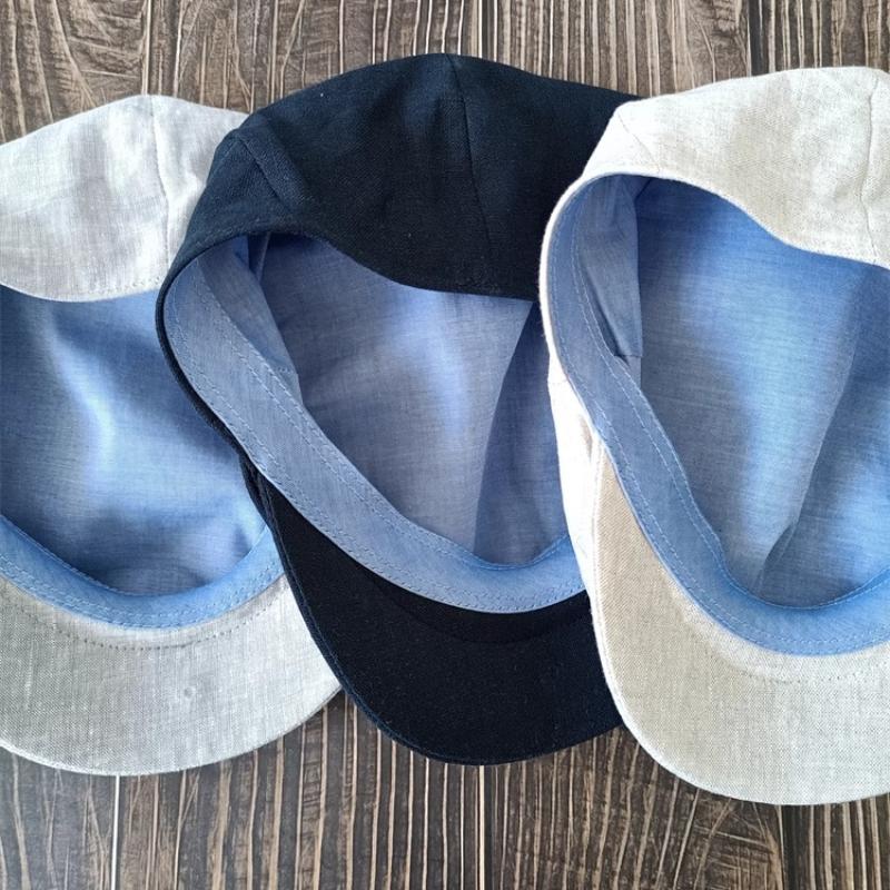 Lightweight Linen Newsboy Cap Thin Breathable Unisex Octagon Hat for Spring Summer Painter Beret for Men and Women