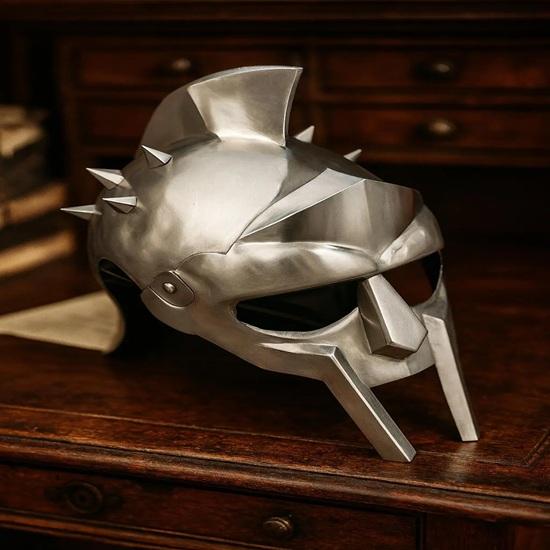 Handgefertigter griechischer Gladiatorenhelm aus Silber und Stahl, mittelalterliche Kriegerrüstung, dekoratives Geschenk
