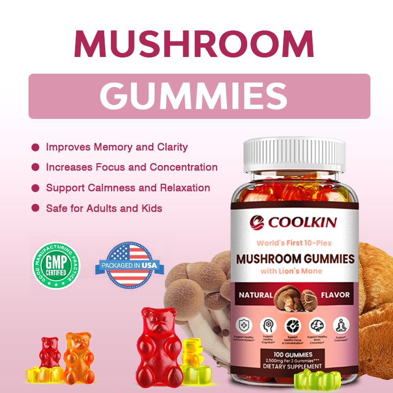 Gomitas de complejo de champiñones, 2500 mg, mejoran la memoria y fortalecen la inmunidad, vegetarianas, sin gluten.