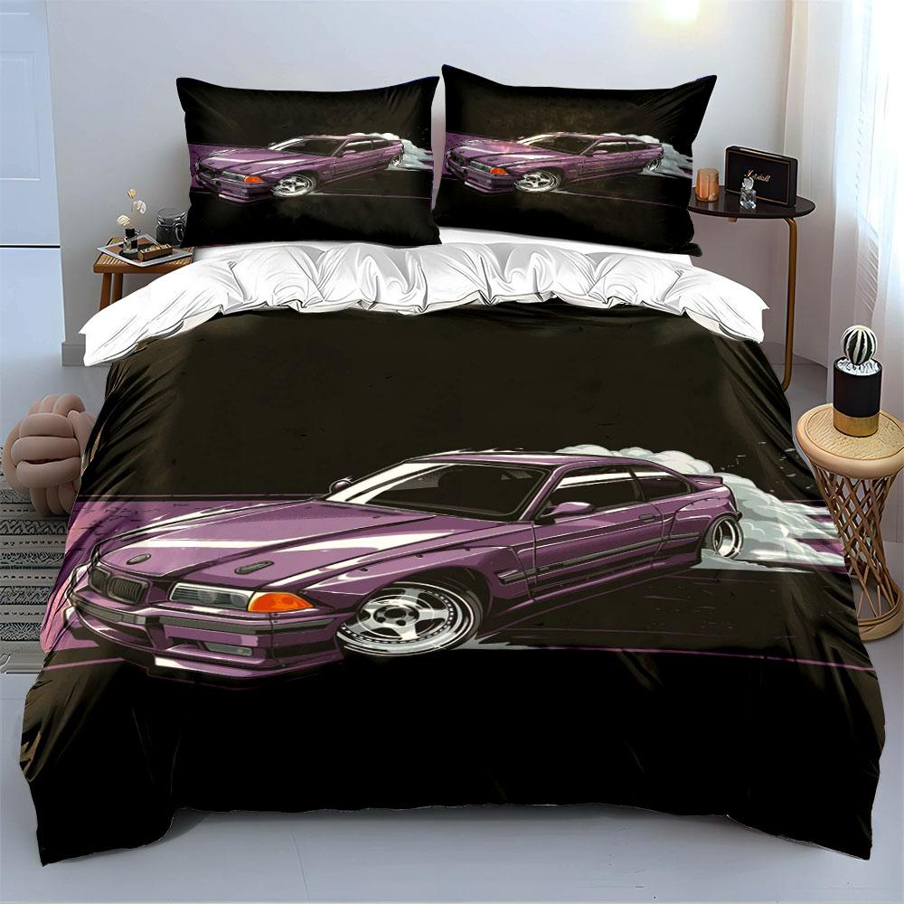 Purple Drift Car Graphic Print Bedding Duvet Cover Set (1*Duvet Cover 2*Pillowcases, without duvet insert)