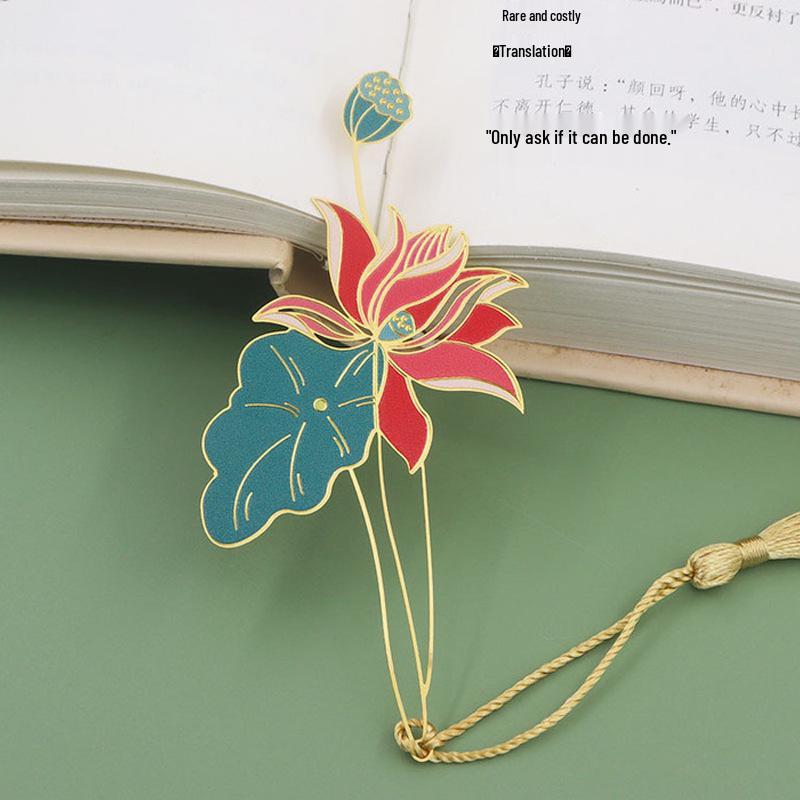 

Chinese Lotus & Rose Metal Bookmark with Tassel – Artistic and Exquisite Design