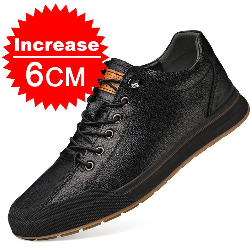 Fashion New Summer Men Genuine Leather Casual Shoes Men Sneakers Men Shoes Comfortable Platform Male Footwear Height Increase Insole 6CM