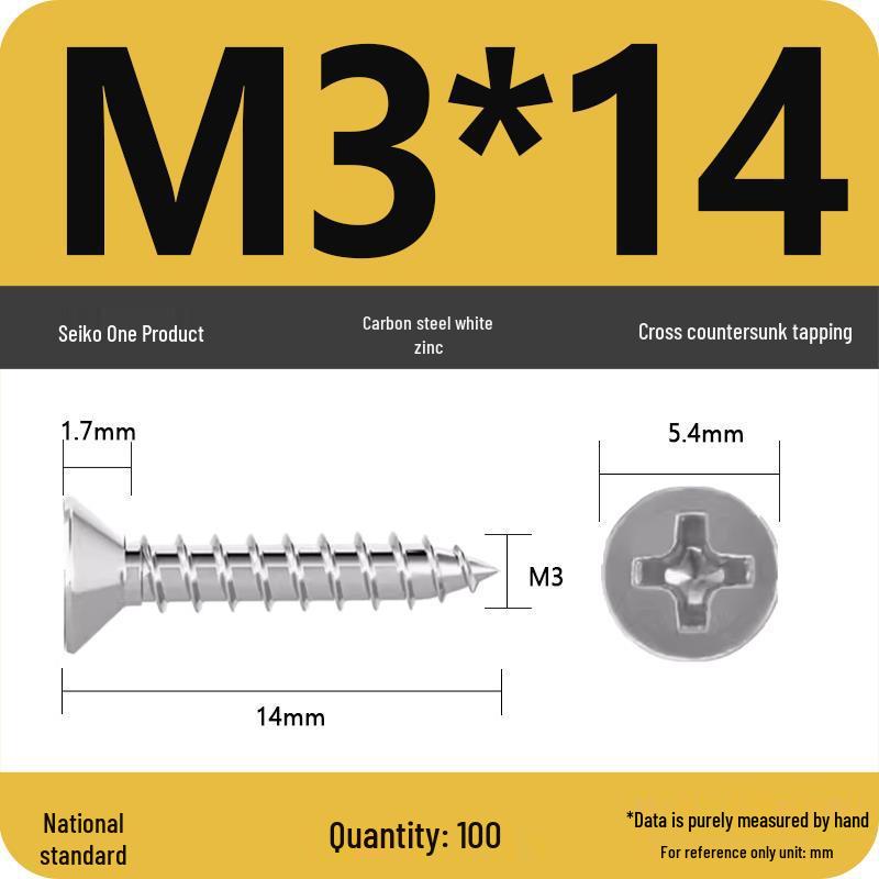 Iron Galvanized Phillips Flat Head Self-Tapping Screws - Countersunk M1 To M4