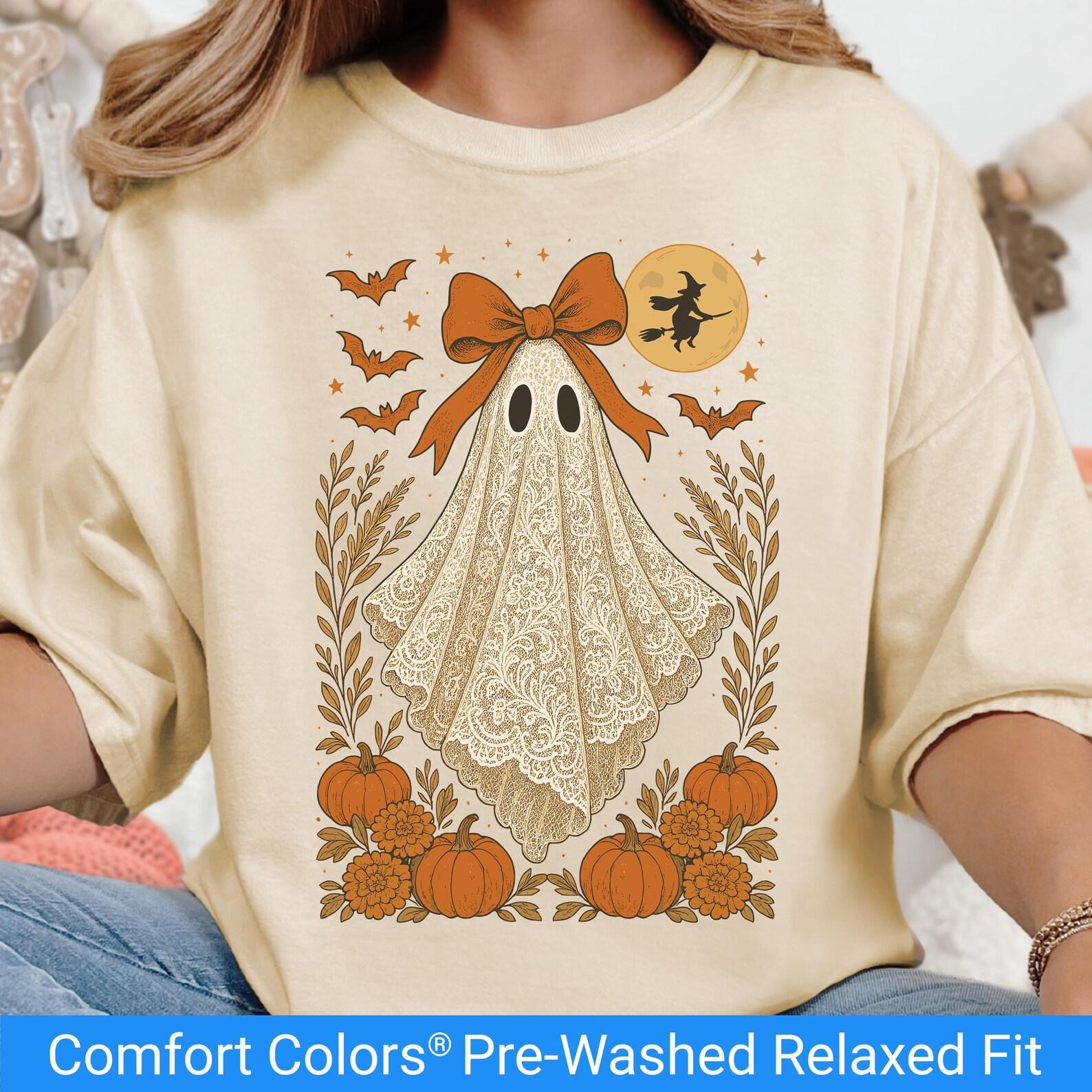 Halloween Lace Ghost Comfort Colors Shirt, Spooky Seasonal Shirt, Halloween Gifted T Shirt, Spooky Halloween Ghost Seasonal Shirt Gift S