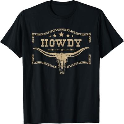 Vintage Howdy Name Bull Skull Country Cowboy Western Graphic T-Shirt