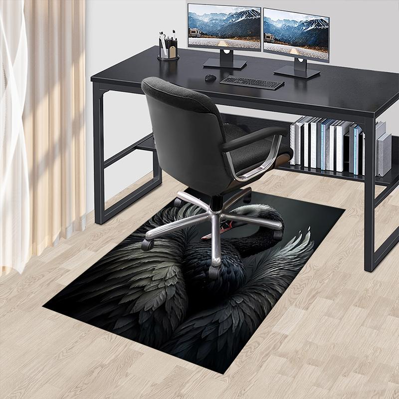 Black Swan Chair Mat: Office Carpet for Home Decor, Large Rug for Sofa and Bedroom, Gift for Any Room
